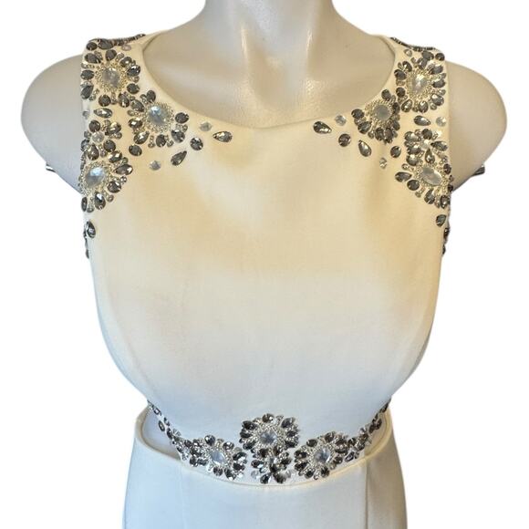 Avery G White with Silver Crystal Embellished Cutout Maxi Dress Gown Size 6 - Picture 9 of 15